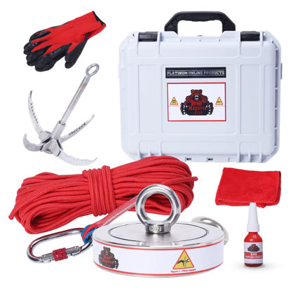 Picture of 3600LBs Magnet Fishing Kit - A Complete Double Sided Magnet Fishing Kit with Case Includes Strong Neodymium N52 Magnet, Durable 65ft Rope, Carabiner, Gloves, Grappling Hook & Waterproof Case