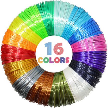 Picture of MIKA3D 16 Colors Silk Shiny PLA Filament Sample Pack, Each Color 4 Meter Length, Total 64m Silk Shiny PLA 3D Printer 3D Pen Material Refill Sample Pack