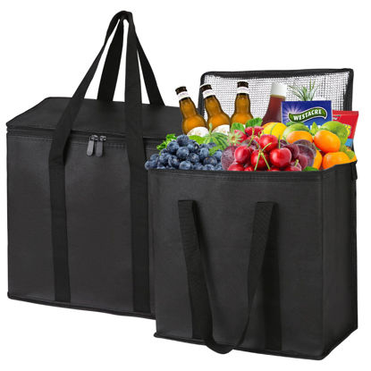 Picture of 2Pack Cooler Bag Insulated Grocery Bags Large Freezer Shopping Cooler Tote for Travel Groceries Beach Thermal Food Delivery Bag to Keep Frozen Food Cold and Hot Food with Zipper Navy Innovations