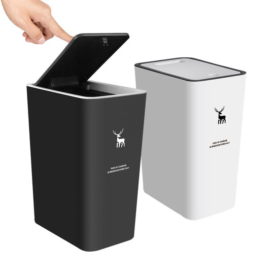 Picture of XPIY Trash Can with Lid, 2 Pack 4 Gallons/15 Liters Garbage Can with Press Top, Small Trash Can Dog Proof, Plastic Trash Bin, Waste Basket for Bathroom|Kitchen|Bedroom|Office|Living Room|Study