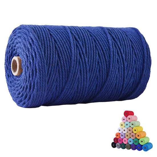 Picture of FLIPPED 100% Natural Macrame Cotton Cord,3mm x220 Yards Twine String Cord Colored Cotton Rope Craft Cord for DIY Crafts Knitting Plant Hangers Christmas Wedding Décor(Dark Blue, 3mm220yards)