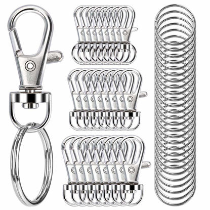 Picture of 100PCS Swivel Snap Hooks with Key Rings, Premium Metal Swivel Lobster Claw Clasps Assorted Sizes (Large, Medium, Small) for Keychain Clip Lanyard, Jewelry Making, Crafts, Silver