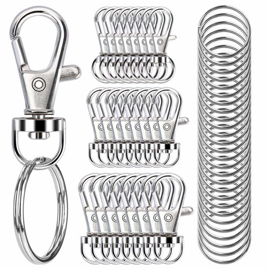 Picture of 100PCS Swivel Snap Hooks with Key Rings, Premium Metal Swivel Lobster Claw Clasps Assorted Sizes (Large, Medium, Small) for Keychain Clip Lanyard, Jewelry Making, Crafts, Silver