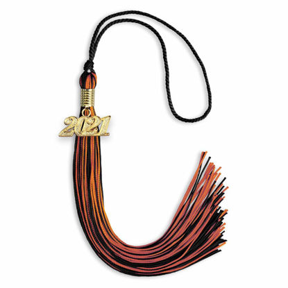 Picture of Endea Graduation Mixed Double Color Tassel with Gold Date Drop (Black/Orange, 2021)