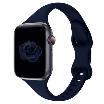 Picture of Acrbiutu Bands Compatible with Apple Watch 38mm 40mm 41mm 42mm 44mm 45mm 49mm, Slim Thin Narrow Replacement Silicone Sport Strap Wristbands for iWatch Series Ultra 8/7/6/5/4/3/2/1 SE Women Men, Navy Blue