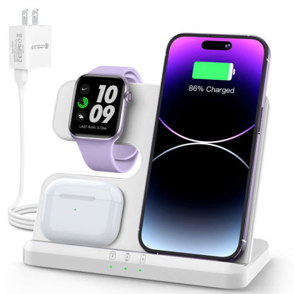 Picture of JARGOU 3 in 1 Wireless Charging Station Wireless Charger for iPhone 14 13 12 11 Pro Max/X/8 Charging Station for Apple Watch Ultra SE 8 7 6 5 4 3 2 for AirPods 2/3/Pro/Pro 2