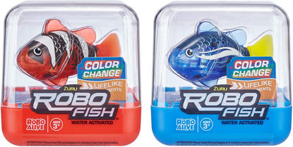 Picture of Robo Alive Robo Fish Robotic Swimming Fish (Blue + Red 2 Pack) by ZURU Water Activated, Changes Color, Comes with Batteries, Amazon Exclusive - Blue + Red (2 Pack)