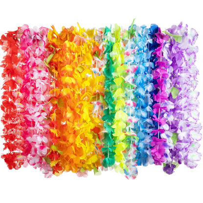 Picture of JOYIN 120 Counts Hawaiian Leis Bulk, Colorful Tropical Flower Leis Necklaces for Kids Adults Hawaiian Beach Luau Party Favors Decorations