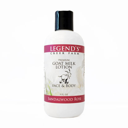 Picture of Legend's Creek Farm Lotion, Premium Goat Milk Lotion, Body, Hand & Face, Deeply Moisturizing, Shea Butter, Sunflower Oil & Aloe, No Harsh Chemicals, Handmade in USA, 9 Oz (Sandalwood Rose L.)