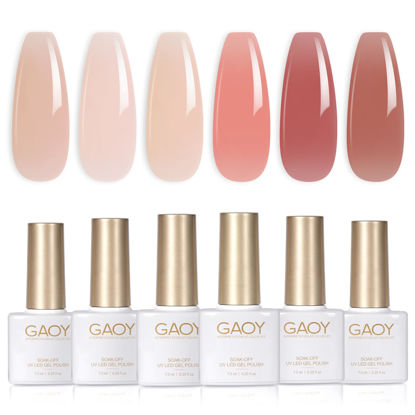 Picture of GAOY Milky Pink Jelly Nude Gel Nail Polish Set, 6 Transparent Colors Sheer White Gel Nail Kit for Salon and Nail Art DIY at Home