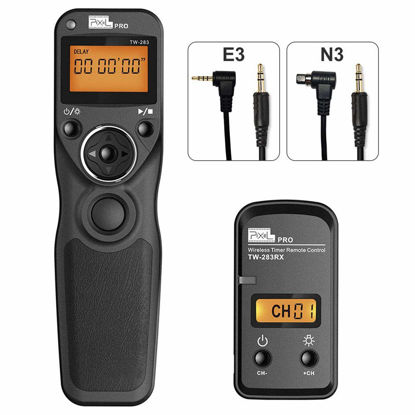 Picture of Remote Shutter Compatible for Canon, PIXEL Wireless Shutter Release Timer Remote Control E3/N3 Compatible for Canon Eos 1D 5D Mark IV 5D 6D 7D Mark R5 R6 50D 40D 30D 20D 10D D60 RP XT T7i 500D 90D