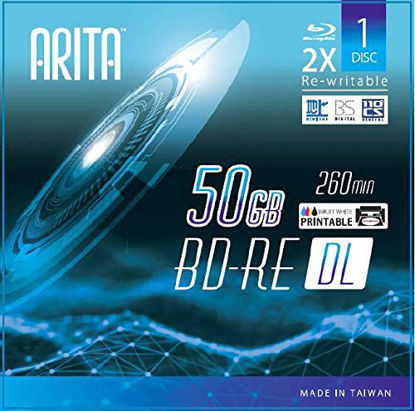 Picture of 10 Pack Arita BD-RE DL Rewritable 50GB Double Layers 2X 260Min White Inkjet Hub Printable Blank Disc w/Jewel Case