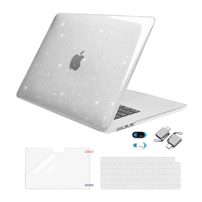 Picture of MOSISO Compatible with MacBook Air 15 inch Case 2023 Release A2941 M2 Chip, Sparkly Glitter Plastic Hard Shell Case&Keyboard Cover&Screen Protector&Webcam Cover&Type C Adapter 2 Pack, Transparent