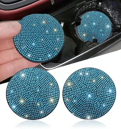 Picture of 2pcs Bling Car Cup Holder Coaster, 2.75 inch Anti-Slip Shockproof Universal Fashion Vehicle Car Coasters Insert Bling Rhinestone Auto Automotive Interior Accessories for Women (2 pcs, Aquamrine)