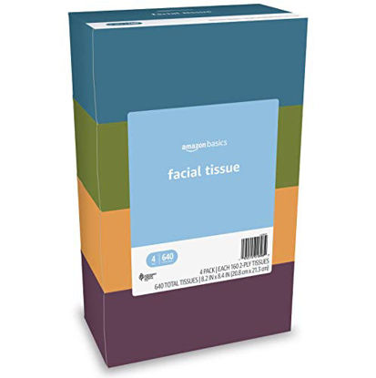 Picture of Amazon Basics Facial Tissue, 2-Ply, 640 Count (4 Packs of 160) (Previously Solimo)