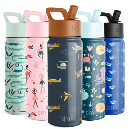 Picture of Simple Modern Kids Water Bottle with Straw Lid | Insulated Stainless Steel Reusable Tumbler for Toddlers, Boys | Summit Collection | 18oz, Wheels Up