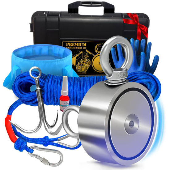 GetUSCart- Logui Projects 1200 LB Magnet Fishing Kit with Case - 2 Fishing  Magnets in 1 (Double Sided Magnet) - with Grappling Hook, Heavy Duty 65FT  Rope, Gloves, Foldable Bucket, Carabiner - Fishing Magnet Kit