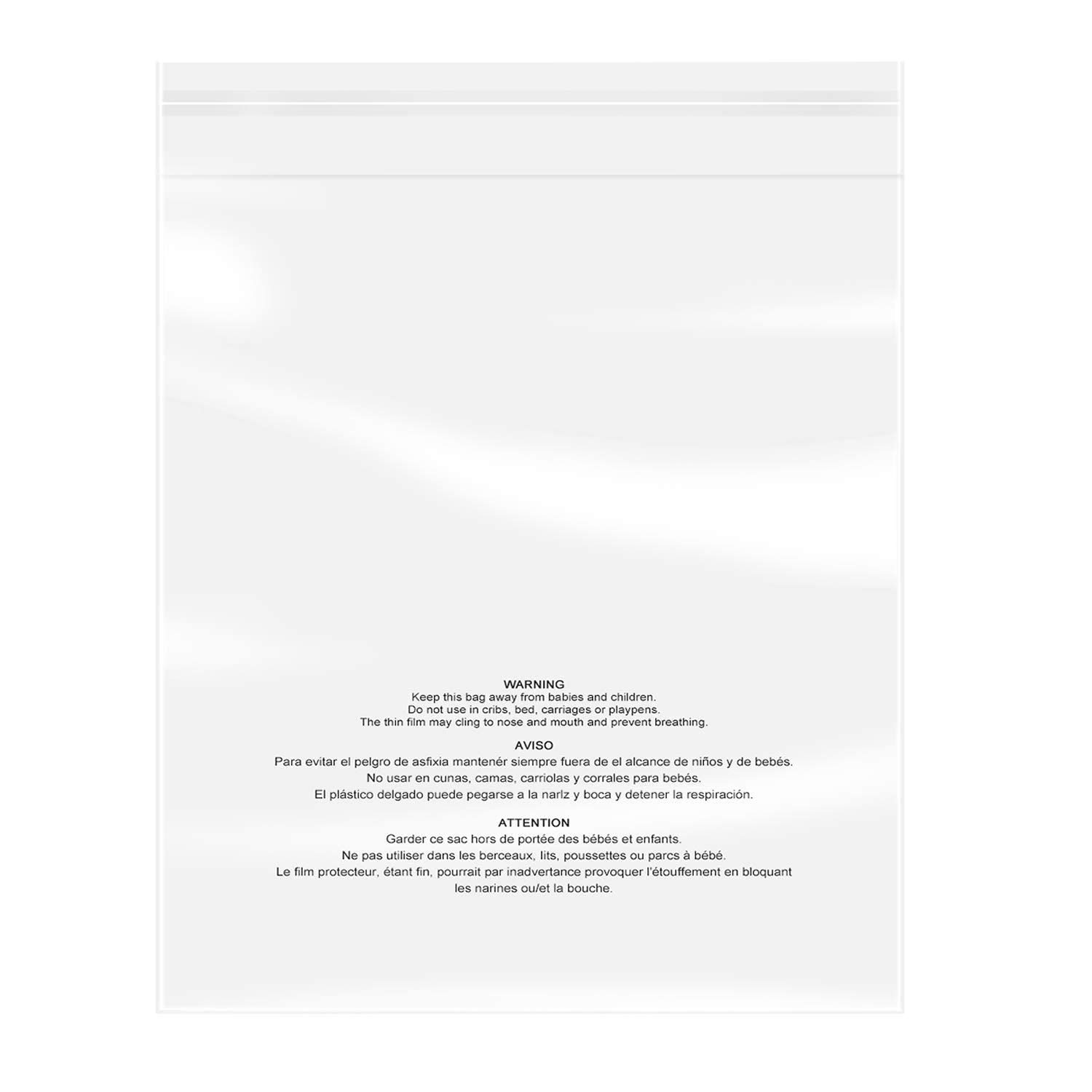 FLIPIFY 100 Pack 8x10 Clear Self-Seal Poly Bags - 1.5 Mil, Resealable, With Suffocation Warning