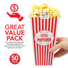 Picture of [50 Pack] Movie Theater Popcorn Boxes Disposable Red & White Striped - 46 oz Capacity - Vintage Snack Box Concession and Carnival Party Supplies, Individual Popcorn Bucket Containers