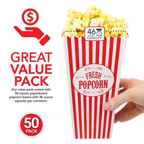 GetUSCart [50 Pack] Movie Theater Popcorn Boxes Disposable Red & White