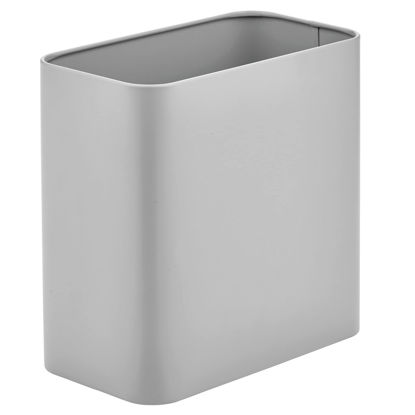 Picture of mDesign Small Metal 2.4 Gallon Trash Can Wastebasket Garbage Bin for Bathroom, Slim Rubbish Waste Bin Trashcans for Master/Guest Bath, Bedroom, Garage, Mirri Collection, Gray