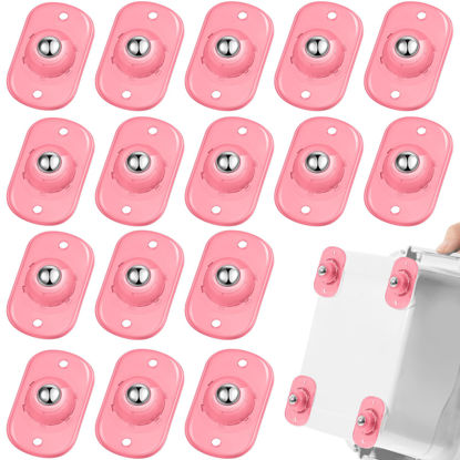 Picture of Self Adhesive Caster Wheels Mini Swivel Wheels Stainless Steel Paste Universal Wheel 360 Degree Rotation Sticky Pulley for Bins Bottom Storage Box Furniture Trash Can (16 Pieces,Pink)