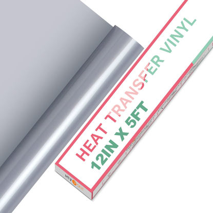 Picture of HTVRONT HTV Vinyl Rolls Heat Transfer Vinyl - 12" x 5ft Silver HTV Vinyl for Shirts, Iron on Vinyl for All Cutter Machine - Easy to Cut & Weed for Heat Vinyl Design (Silver)