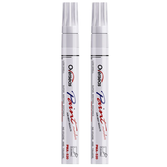 Picture of Permanent Paint Pens White Markers - 2 Pack Single color Oil Based, Medium Tip, Quick Drying and Waterproof Marker Pen for Metal, Rock Painting, Wood, Fabric, Plastic, Canvas, Mugs