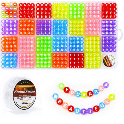 Picture of Eppingwin Beads, Letter Beads, Alphabet Beads in 28 Grid Box (4 x 7 mm (Round Beads, 1mm Hole), White Letters & Multi-Colored Base)