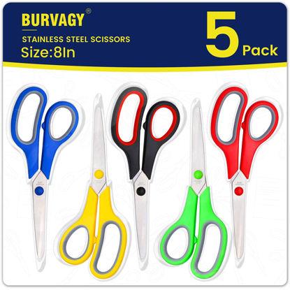 Picture of Scissors Set of 5-Pack, 8" Scissors All Purpose Comfort-Grip Handles Sharp Scissors for Office Home School Craft Sewing Fabric Supplies, High/Middle School Student Teacher Scissor, Right/Left Handed