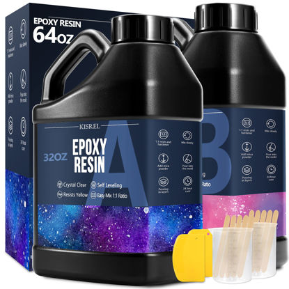 Picture of Epoxy Resin 64OZ - Crystal Clear Epoxy Resin Kit - No Yellowing No Bubble Art Resin Casting Resin for Art Crafts, Jewelry Making, Wood & Resin Molds(32OZ x 2)