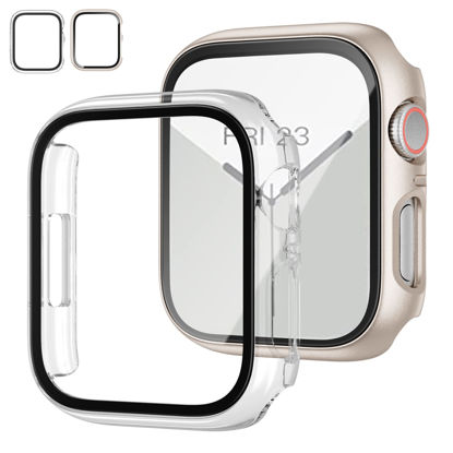 Picture of 2 Pack Case with Tempered Glass Screen Protector for Apple Watch Series 3/2/1 38mm,JZK Slim Guard Bumper Full Coverage Hard PC Protective Cover HD Ultra-Thin Cover for iWatch 38mm,Starlight+Clear