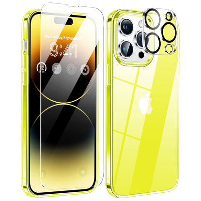 Picture of Humixx Designed for iPhone 14 Pro Max Case Full Body Shockproof with 2X Screen Protector + 2X Lens Protector Cute Clear Case for Women, Slim fit Case for iPhone 14 Pro Max 6.7''-Fluorescent Yellow
