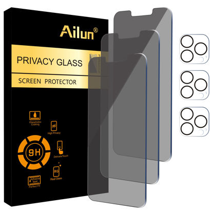 Picture of Ailun 3Pack Privacy Screen Protector for iPhone 13 Pro Max[6.7 inch] + 3 Pack Camera Lens Protector, Anti Spy Private Tempered Glass Film, [9H Hardness] - HD [Black][6 Pack]