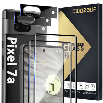 Picture of CWQZGUF [2+2 Pack] Pixel 7a Screen Protector + Camera Lens Protector, Fingerprint Unlock Support, HD Tempered Glass, Touch Sensitive, Anti Scratch, Bubble Free for Google Pixel 7a 5G Glass Screen Protector