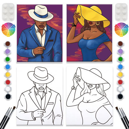 Picture of 2 Pack Paint and Sip Canvas Painting Kit Pre Drawn Canvas for Painting for Adults Stretched Canvas Couples Games Date Night Elegant Gentleman and Lady Paint Party Supplies Favor (8x10)