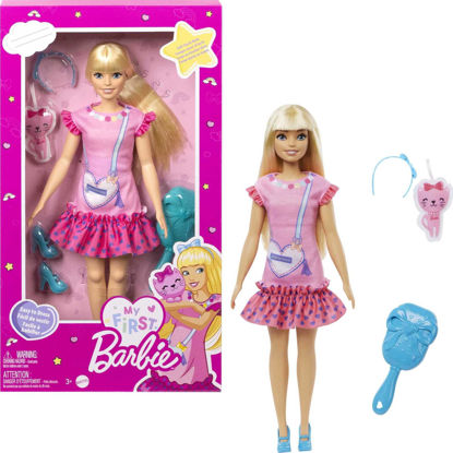 Picture of Barbie My First Barbie Preschool Doll, "Malibu" with 13.5-inch Soft Posable Body & Blonde Hair, Plush Kitten & Accessories