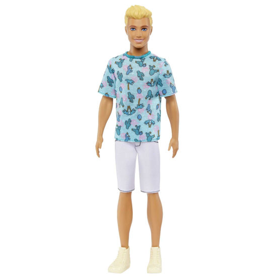 Picture of Barbie Fashionistas Ken Fashion Doll #211 with Blonde Hair, Blue Cactus Tee, White Shorts and Sneakers