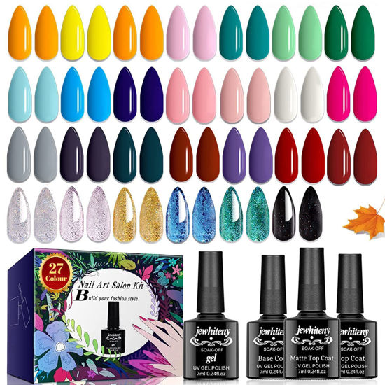 1207209 jewhiteny 30pcs nail polish kit 27 colors green blue pink orange gitter sock off gel polish with mat 550