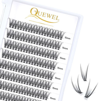 Picture of 240 Pcs Fishtail Lashes Cluster QUEWEL Individual Lashes 0.07/0.10 Fishtail Lashes C/D Curl 10-15mm Length DIY Eyelash Extension Soft & Natural for Personal Makeup Use at Home (fishtail-.07D-15mm)