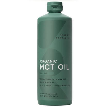 Picture of Sports Research Organic MCT Oil - Keto & Vegan MCTs C8, C10 from Coconuts - Fatty Acid Brain & Body Fuel, Non-GMO & Gluten Free - Flavorless Oil, Perfect in Coffee, Tea & Protein Shakes - 32 oz