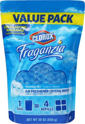 Picture of Clorox Fraganzia Air Freshener Crystal Beads Refill Pouch in Morning Sky Scent | Long Lasting Fragrance Value Pack, 30 Ounces Value Pack Air Freshener Refills
