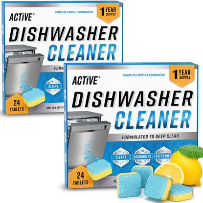 Picture of Dishwasher Cleaner Deodorizer Tablets 48 Pack - Value Size Deep Cleaning Descaler Pods Dish Washer Machine Clean, Heavy Duty & Septic Safe, Natural Limescale Remover, Hard Water, Calcium, Odor, Smell - Double Pack 48 Count