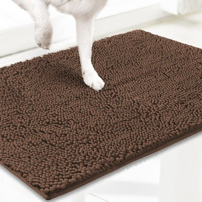 Picture of Muddy Mat AS-SEEN-ON-TV Highly Absorbent Microfiber Door Mat and Pet Rug, Non Slip Thick Washable Area and Bath Mat Soft Chenille for Kitchen Bathroom Bedroom Indoor and Outdoor - Brown Small 28"X18"