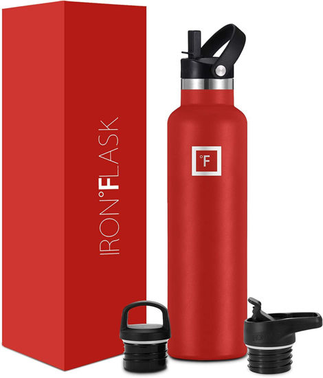 Picture of IRON °FLASK Sports Water Bottle - 24 Oz, 3 Lids (Straw Lid), Leak Proof, Vacuum Insulated Stainless Steel, Hot Cold, Double Walled, Thermo Mug, Standard Metal Canteen