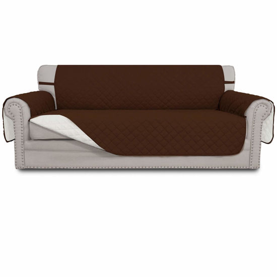 Picture of Easy-Going 4 Seater Sofa Slipcover Reversible Sofa Cover Water Resistant Couch Cover with Foam Sticks Elastic Straps Furniture Protector for Pets Children Dog Cat (XX-Large, Coffee/Ivory)