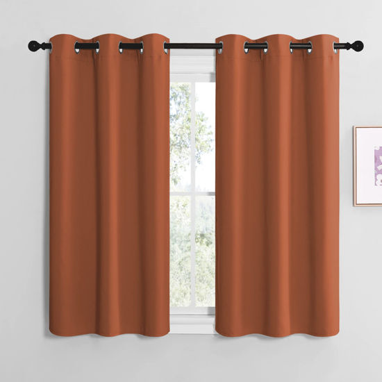 Picture of NICETOWN Bedroom Curtains 48 inches Long, Burnt Orange Privacy and Thermal Insulated Blackout Drapes for Windows (1 Pair, 42 inches Wide)