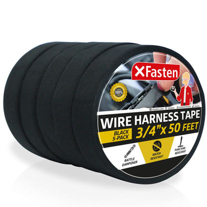 Picture of XFasten Wire Harness Tape, 3/4-Inch by 50-Foot (5-Pack), High Temp Wiring Loom Harness Self-Adhesive Felt Cloth Electrical Tape for Automotive Engine and Electrical Wiring
