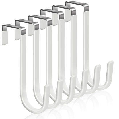 Picture of Peasulin 6 Pack Over The Door Hooks, Over The Door Hangers Hooks, Soft Rubber Surface Prevents Scratches, White Door Hooks for Bathroom, Living Room, Kitchen Hanging Clothes, Towels, Shoe Bag, Hats