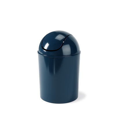 Picture of Umbra 1.25-Gallon Mini Waste Can w/Swing-Top Lid - Small Garbage Bin for Compact Spaces Under Tables & Counters, Miniature Trashcan, Removable Lid for Kitchens Bathrooms Bedrooms Dorms, Dark Blue